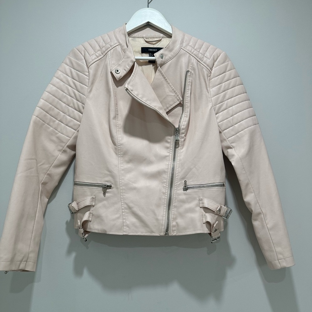 NEW Forever 21 Blush Pink Vegan Leather Jacket. Size L.  NWOT